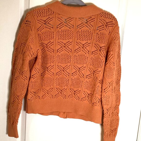 Rachel Zoe Women's Open Knit Orange Cardigan Button Front Collared Sweater Fall - Picture 5 of 7